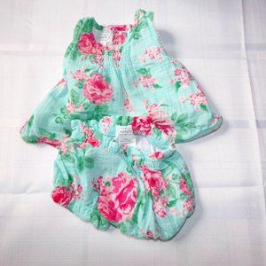 Mud Pie baby girl 0-3 months garden roses 2 piece